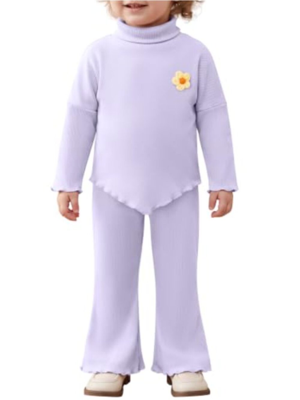 Toddler Girl Ribbed Turtleneck Top and Flare Pants 2 Piece Outfit Set